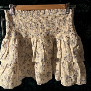 Olivaceous Cream and Blue Floral Mini Skirt